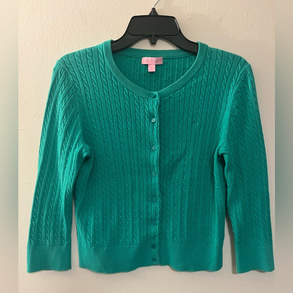 Lilly Pulitzer Green Cable Knit Cardigan